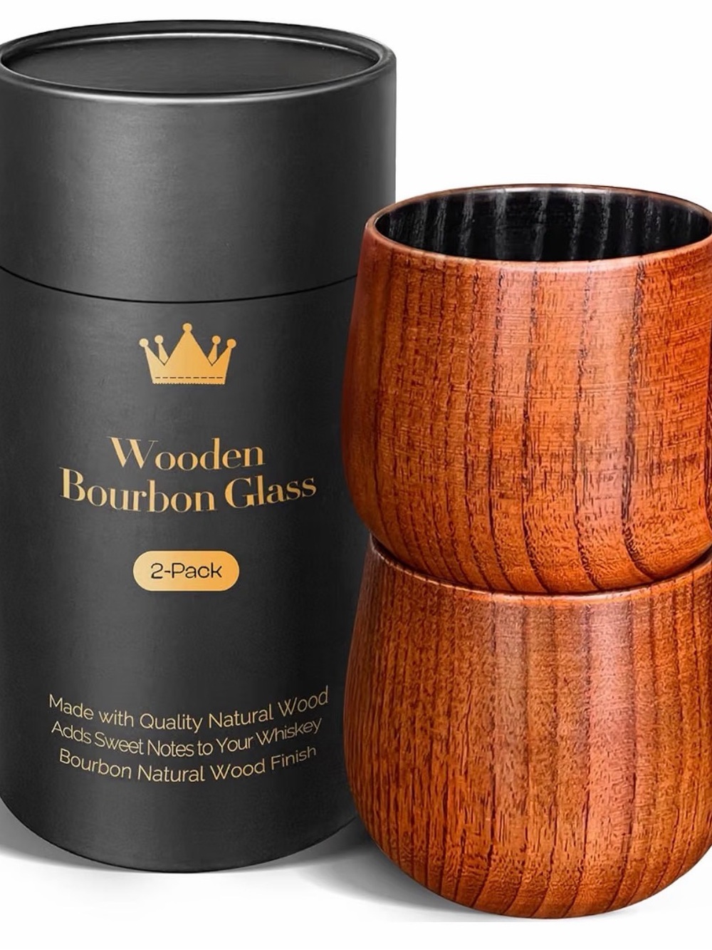 Pack of 2 Wooden Bourbon Glasses Set - Brown Wood Finish
